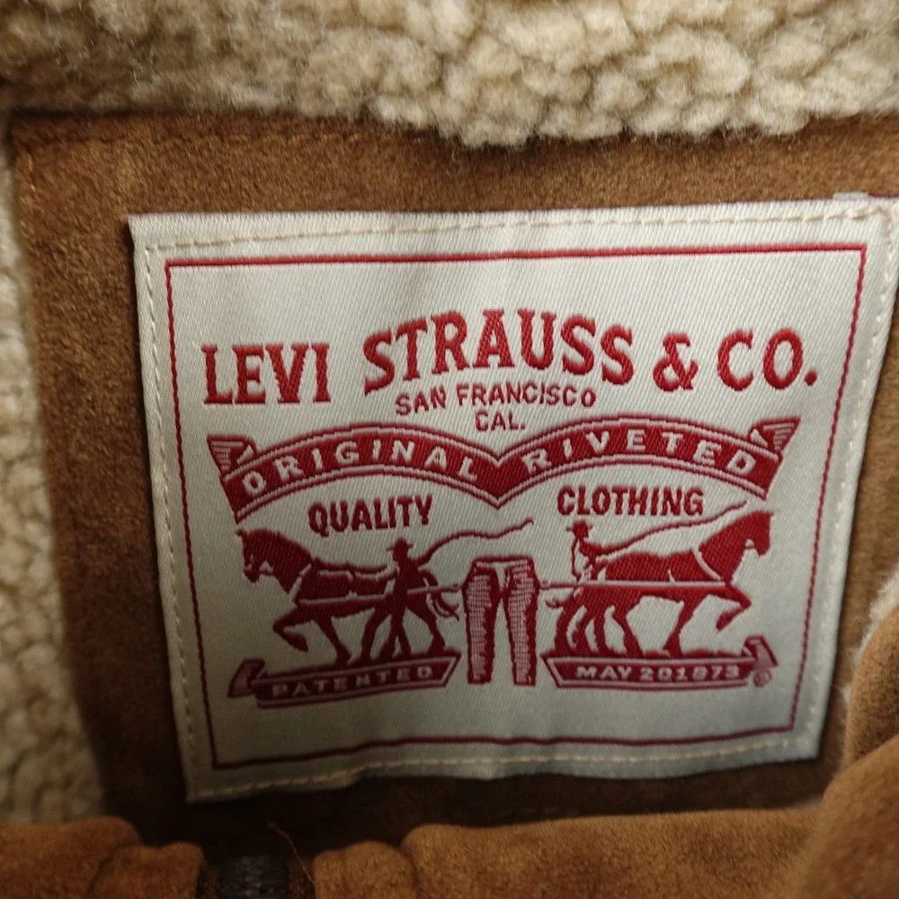 NEW Levis Jacket Mens S Brown Sherpa Lined Faux Suede Trucker Bomber Work Coat - Picture 7 of 13